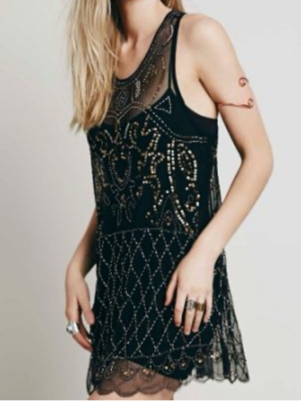 Free People Black Beaded Mesh Mini Dress/Tunic